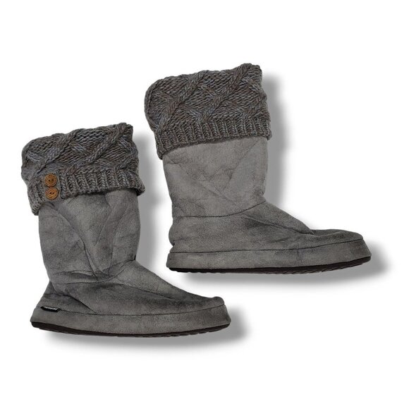 Muk Luks Knitted Mid Calf Boots Womens XLarge 11-12 Grey - Picture 1 of 7